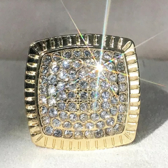 Yellow Gold Simulated Diamonds Ring for Men - Picture 6 of 6